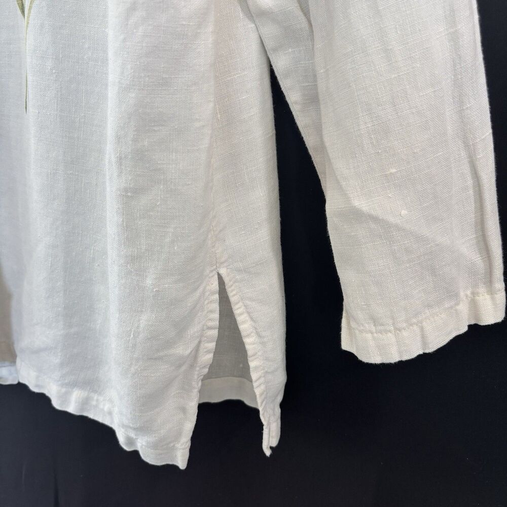 Hot Cotton Womens Tunic Shirt M 100% Linen Ivory Floral Roses Garden Cottage USA - Picture 10 of 16
